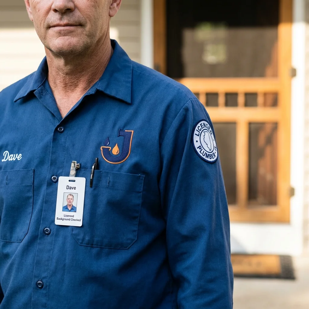 Licensed plumber showing ID badge in Mifflinburg, PA