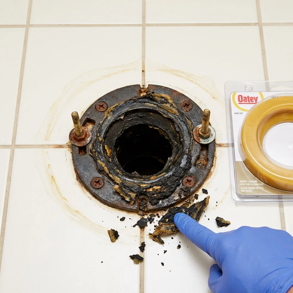 Failed wax ring showing water seepage at the base of a toilet in a Mifflinburg, PA home