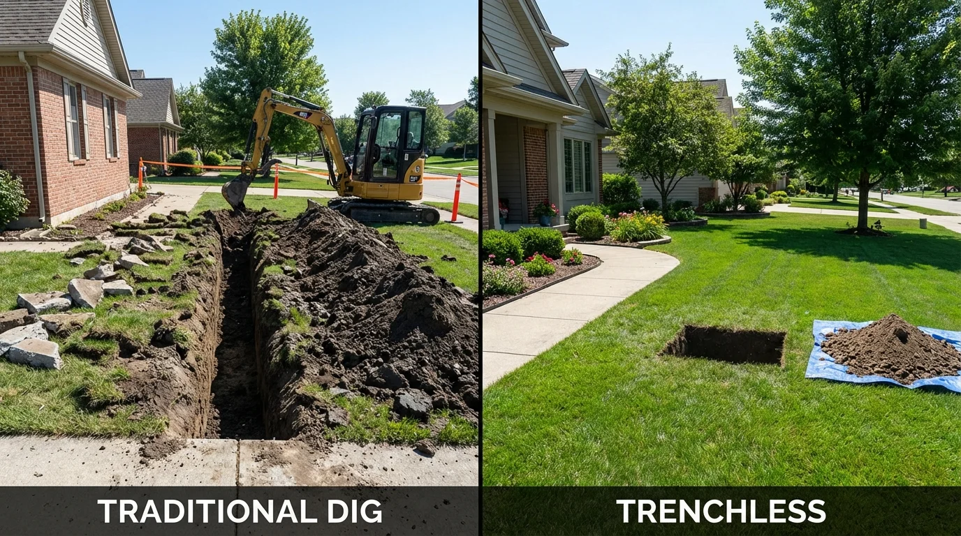 Trenchless sewer repair with minimal yard damage versus traditional excavation in Mifflinburg, PA